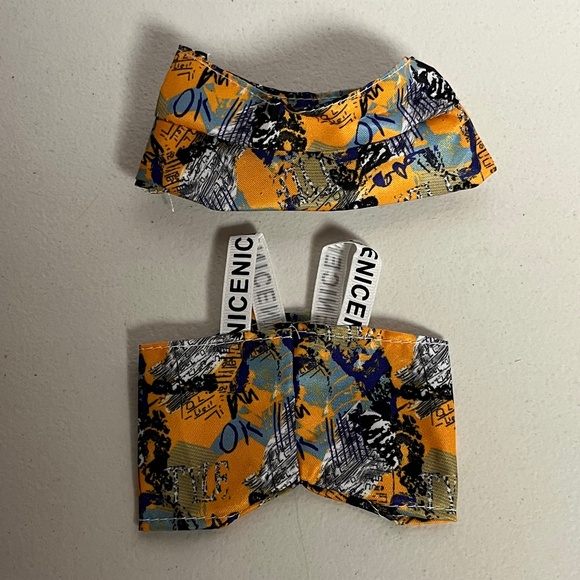 Designer Graffiti Overalls Bucket Hat 2 Piece Outfit For Labubu Orange Blue - Picture 2 of 5